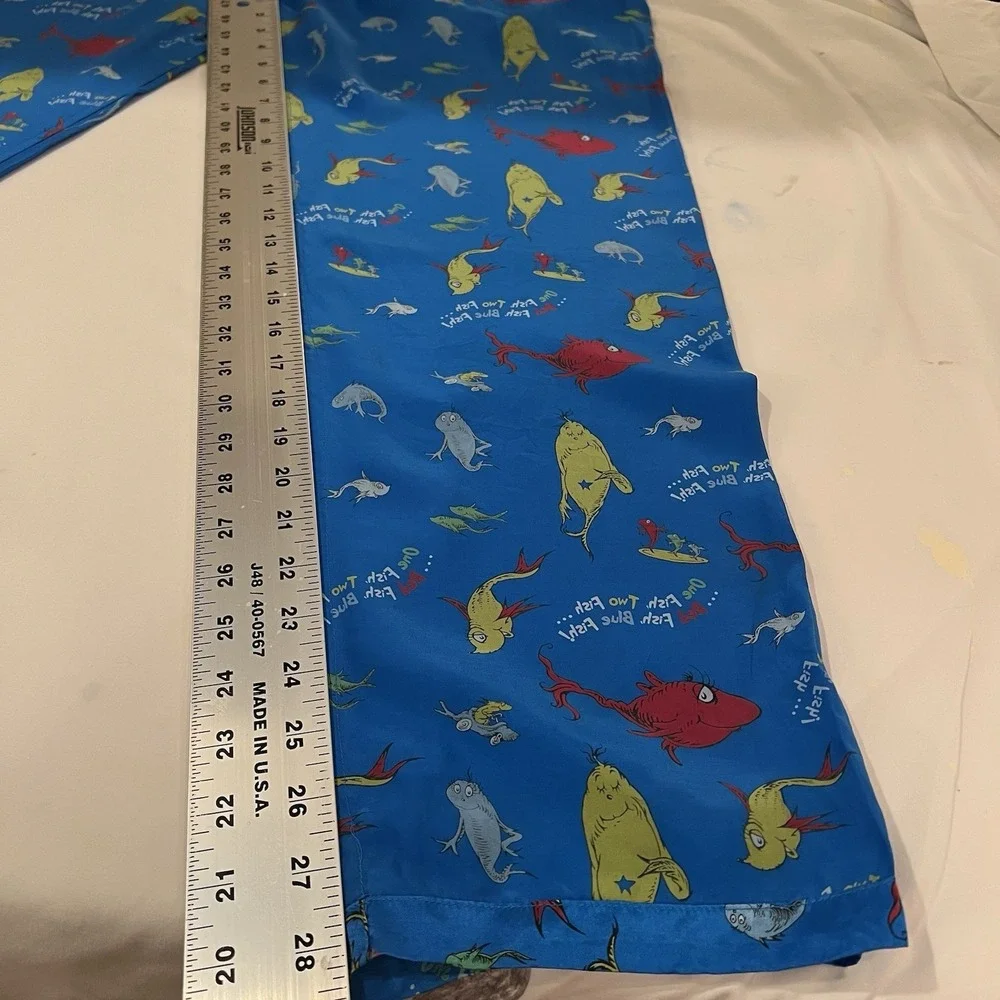 Dr. Seuss‎ Womens Whimsical Silk Pajama Pant Set M Vtg Novelty One Fish Two Fish